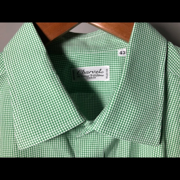 Charvet Dress Shirt Green White Check France Sz 43 - Picture 1 of 7